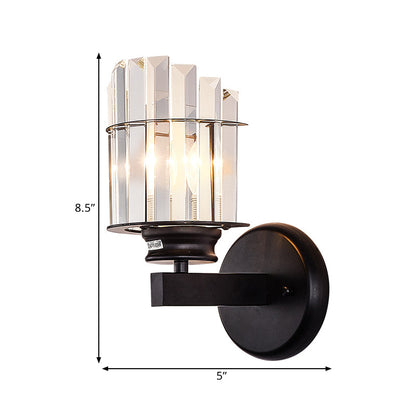 Vivolux | Schwarze Zylinderglas-Wandleuchte Traditionell Kristall 1 Glühbirne Wohnzimmer Wandlampe