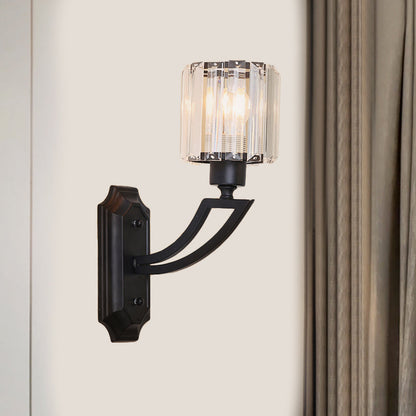 Vivolux | Zylinder Kristall Wandmontage Lichtbestandteil Traditionell 1 Glühbirne Schlafzimmer Oberfläche Wand Sconce in Schwarz