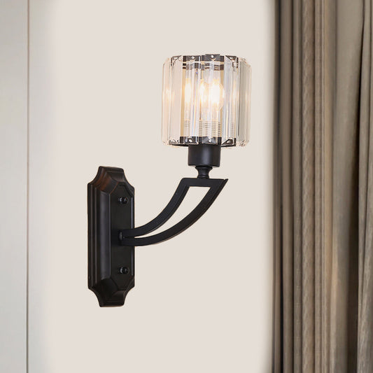 Vivolux | Zylinder Kristall Wandmontage Lichtbestandteil Traditionell 1 Glühbirne Schlafzimmer Oberfläche Wand Sconce in Schwarz