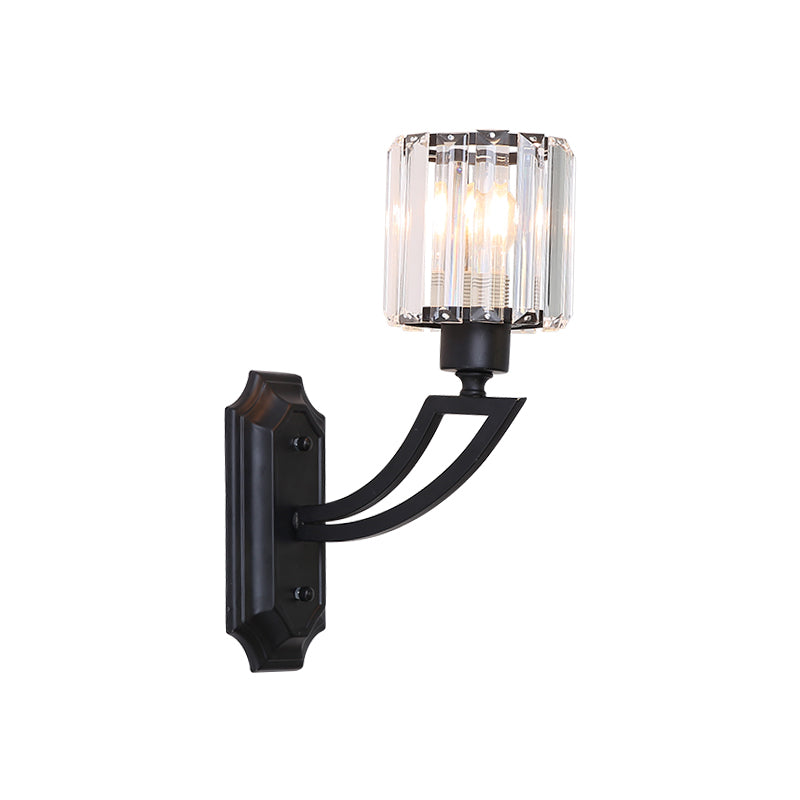 Vivolux | Zylinder Kristall Wandmontage Lichtbestandteil Traditionell 1 Glühbirne Schlafzimmer Oberfläche Wand Sconce in Schwarz