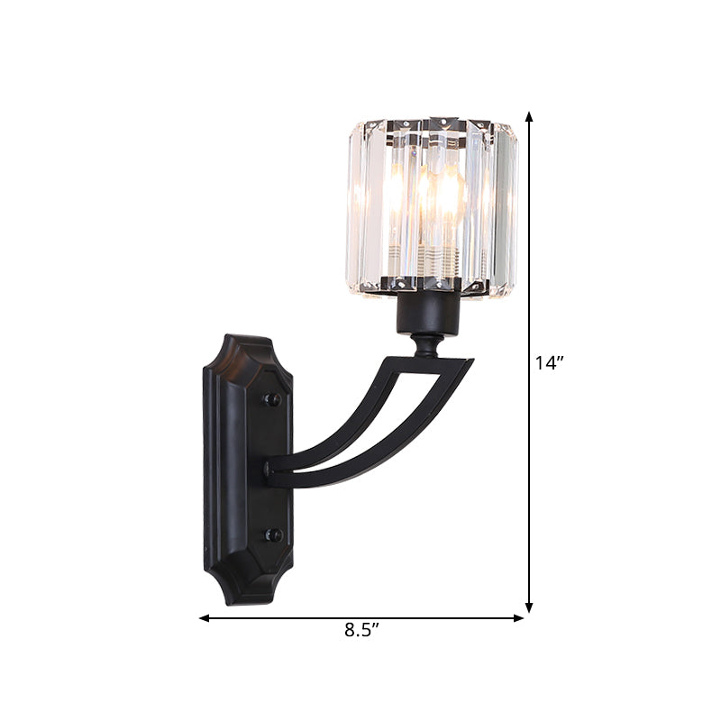 Vivolux | Zylinder Kristall Wandmontage Lichtbestandteil Traditionell 1 Glühbirne Schlafzimmer Oberfläche Wand Sconce in Schwarz