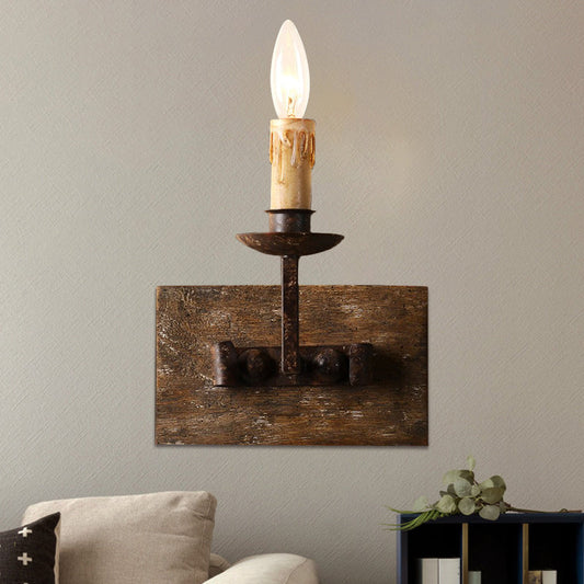 Vivolux | Rustieke Stijl Kandelaar Wandlamp 1/2/3-Licht Metaal Wandmontage Lamp in Bruin met Rectangle Houten Achterplaat