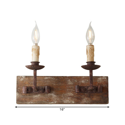 Vivolux | Rustieke Stijl Kandelaar Wandlamp 1/2/3-Licht Metaal Wandmontage Lamp in Bruin met Rectangle Houten Achterplaat