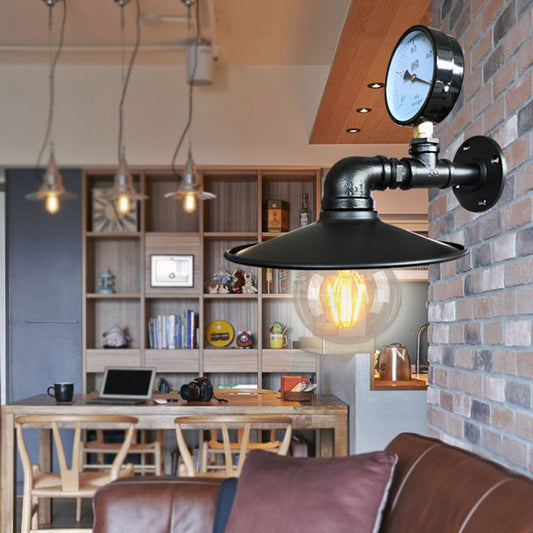 Vivolux | 1 Glühbirne Flared Wandbeleuchtung mit Gauge Deco Vintage Industrie Schwarz/Wetterschutz Kupfer Metallisch Sconce Lampe
