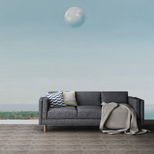 Vivolux | Globe über Meer Wandgemälde Aufkleber in Hellblau-Weiß Surrealismus Wanddekoration für Schlafzimmer