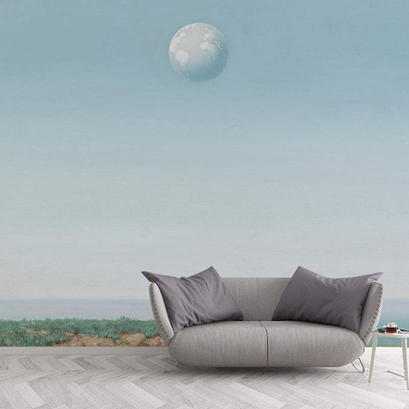 Vivolux | Globe über Meer Wandgemälde Aufkleber in Hellblau-Weiß Surrealismus Wanddekoration für Schlafzimmer