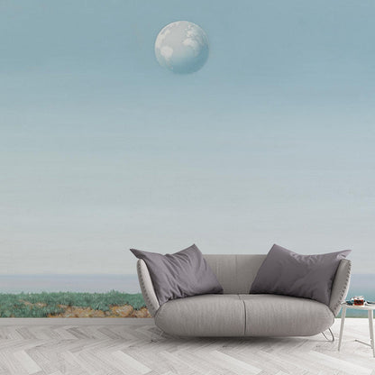 Vivolux | Globe über Meer Wandgemälde Aufkleber in Hellblau-Weiß Surrealismus Wanddekoration für Schlafzimmer