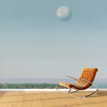 Vivolux | Globe über Meer Wandgemälde Aufkleber in Hellblau-Weiß Surrealismus Wanddekoration für Schlafzimmer