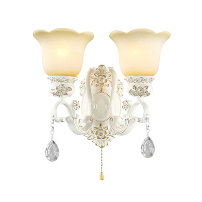 Vivolux | Witte Gehoekte Wandverlichting Traditionele Ivoor Glazen 1/2-Bulb Eetkamer Wandlamp Lichtarmatuur