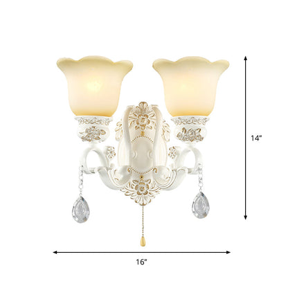 Vivolux | Witte Gehoekte Wandverlichting Traditionele Ivoor Glazen 1/2-Bulb Eetkamer Wandlamp Lichtarmatuur