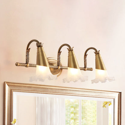 Vivolux | Gouden Kegel Vanity Verlichting Traditionele Witte Glas 1/2/3-Kops Badkamer Wandlamp met Sla Trim