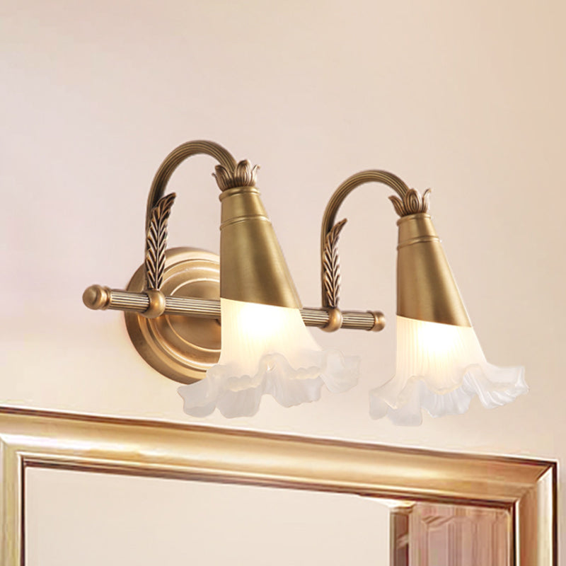 Vivolux | Gouden Kegel Vanity Verlichting Traditionele Witte Glas 1/2/3-Kops Badkamer Wandlamp met Sla Trim
