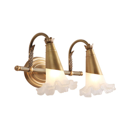 Vivolux | Gouden Kegel Vanity Verlichting Traditionele Witte Glas 1/2/3-Kops Badkamer Wandlamp met Sla Trim