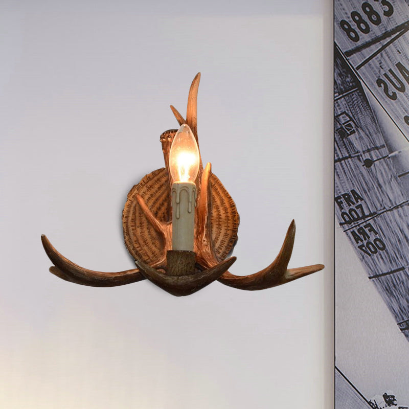 Vivolux | Resin Kandelaar Wandlamp met Hertenhoorns Deco 1 Hoofd Rustieke Wandverlichting in Bruin voor Cottage