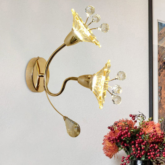 Vivolux | Klar Kristallglas Gold Wandleuchte Daisy Shade 2 Glühbirnen Traditionelle Wandleuchte für Nachttisch