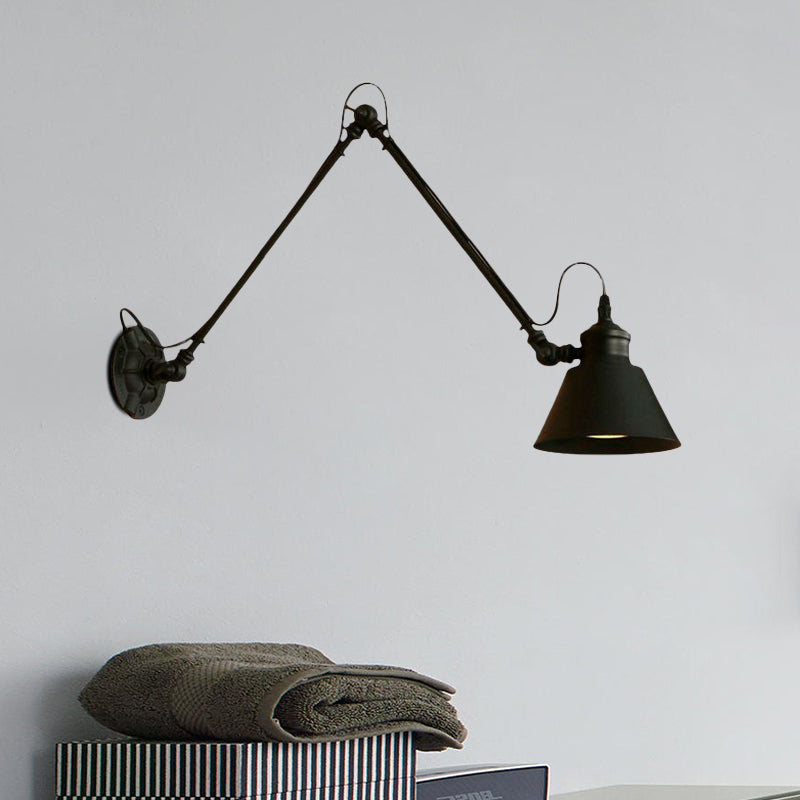 Vivolux | 1 Kopf Kegelförmige Wandhalterung Retro-Stil Schwarz/Chrome Metall Schwenkarm Wandleuchte für das Arbeitszimmer