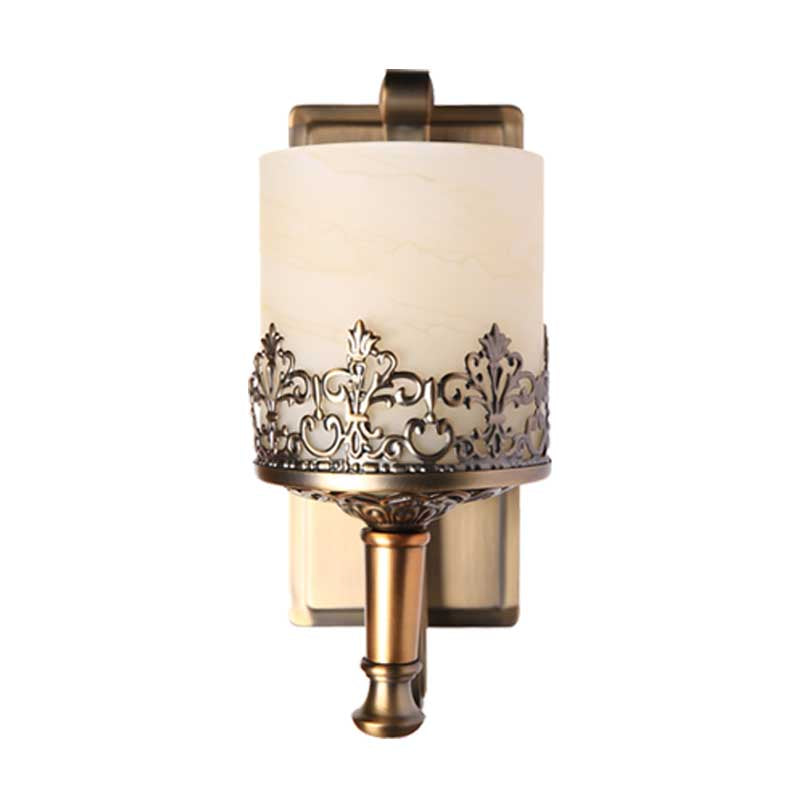 Vivolux | Antique Cylinder Wall Lamp Single Tube White Glass Etching Wall Lighting Fixture in Gold