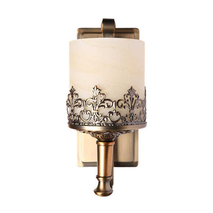 Vivolux | Antique Cylinder Wall Lamp Single Tube White Glass Etching Wall Lighting Fixture in Gold