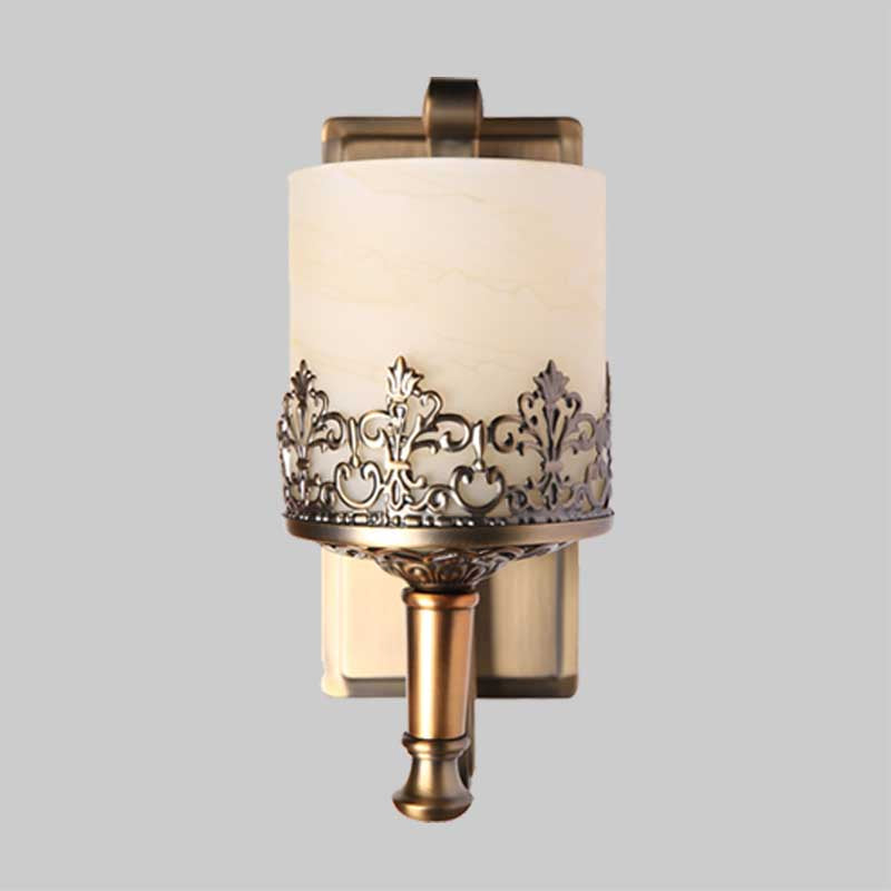 Vivolux | Antique Cylinder Wall Lamp Single Tube White Glass Etching Wall Lighting Fixture in Gold