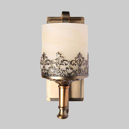Vivolux | Antique Cylinder Wall Lamp Single Tube White Glass Etching Wall Lighting Fixture in Gold