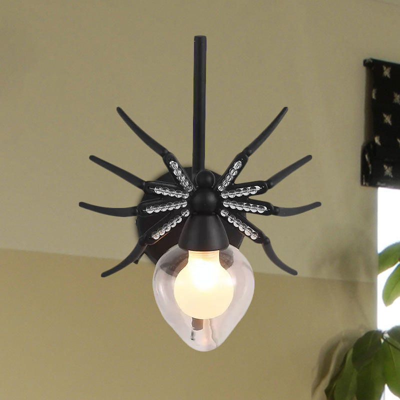 Vivolux | Schwarze Spider Wandleuchte Rustikal Lodge Metall Mini Wandlampe mit klarem Glasschirm
