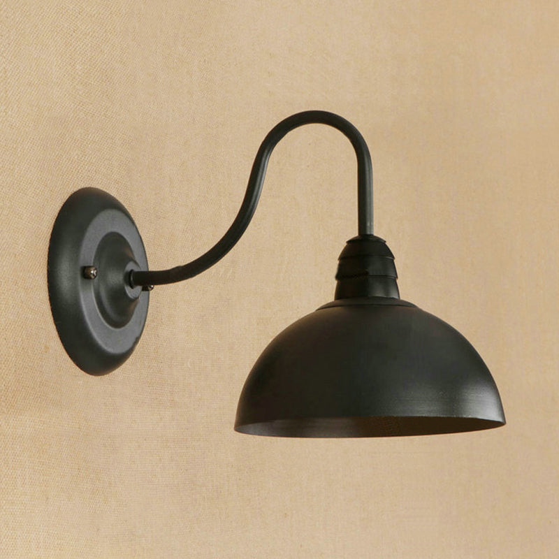 Vivolux | 1 Kopf Wand Sconce Retro Kuppelschirm Metall Sconce Lichtfixture mit gebogenem Arm in Schwarz