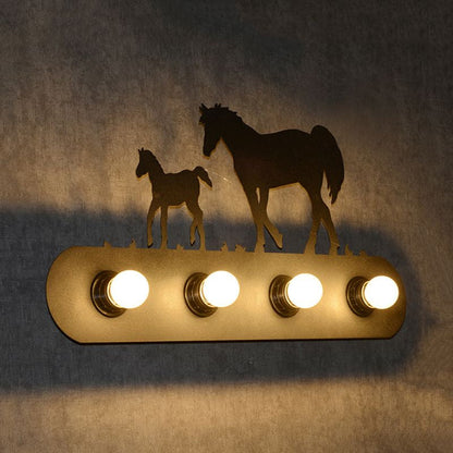 Vivolux | Lodge Open Bulb Wandlamp met Elkhert/Paard/Schaap/Berg/Windmolen/Boom Ontwerp 4 Gloeilampen Metalen Wandlamp in Zwart voor Binnen