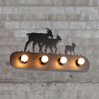 Vivolux | Lodge Open Bulb Wandlamp met Elkhert/Paard/Schaap/Berg/Windmolen/Boom Ontwerp 4 Gloeilampen Metalen Wandlamp in Zwart voor Binnen