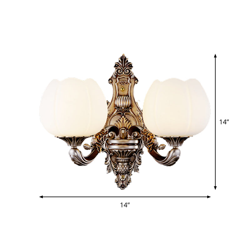 Vivolux | Frosted Glass Bloom Wandverlichting Vintage 1/2-hoofd Woonkamer Wandlamp Sconces met Gebogen Arm in Koffie