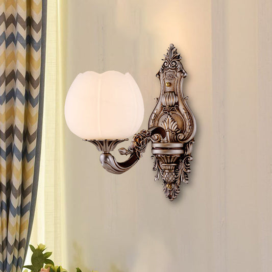 Vivolux | Frosted Glass Bloom Wandverlichting Vintage 1/2-hoofd Woonkamer Wandlamp Sconces met Gebogen Arm in Koffie