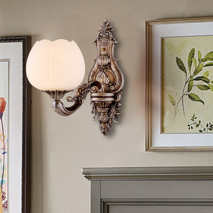 Vivolux | Frosted Glass Bloom Wandverlichting Vintage 1/2-hoofd Woonkamer Wandlamp Sconces met Gebogen Arm in Koffie