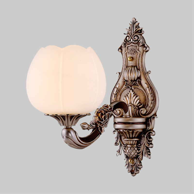 Vivolux | Frosted Glass Bloom Wandverlichting Vintage 1/2-hoofd Woonkamer Wandlamp Sconces met Gebogen Arm in Koffie
