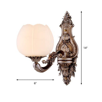 Vivolux | Frosted Glass Bloom Wandverlichting Vintage 1/2-hoofd Woonkamer Wandlamp Sconces met Gebogen Arm in Koffie
