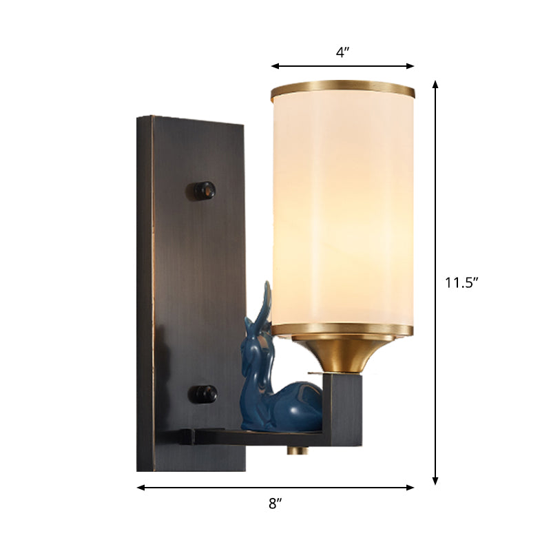 Vivolux | Antiqued Column Sconce Light Einzelne Glühbirne Opalglas Wandbeleuchtung Idee mit rechteckiger Rückplatte in Weiß