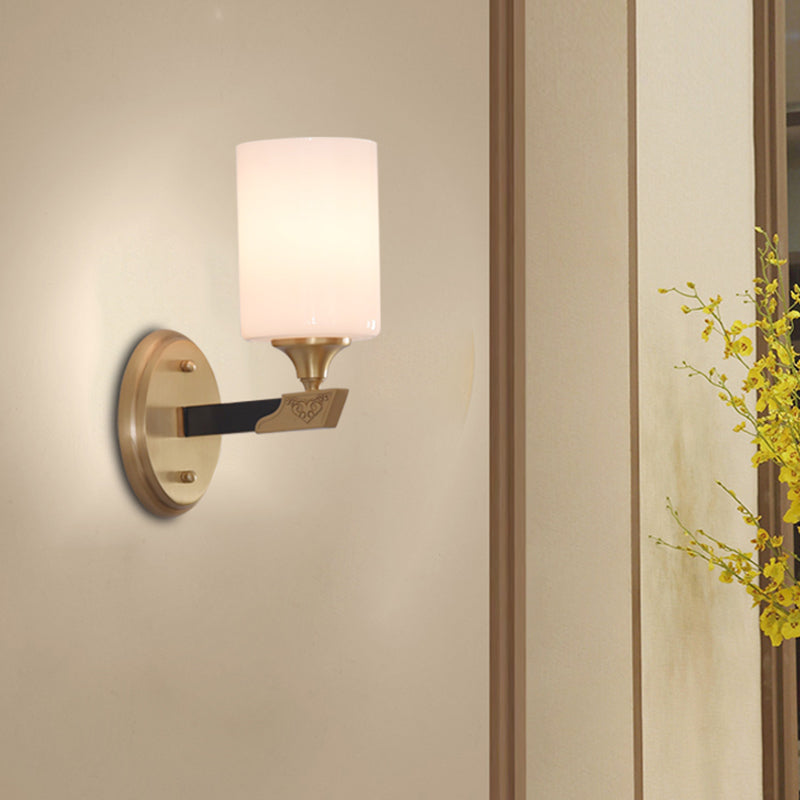 Vivolux | 1/2-Head Zylindrische Wandleuchte Traditionell Schwarz-Gold Weißes Glas Wandmontage Lichtarmatur