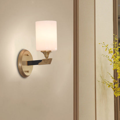 Vivolux | 1/2-Head Zylindrische Wandleuchte Traditionell Schwarz-Gold Weißes Glas Wandmontage Lichtarmatur