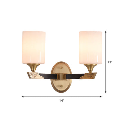 Vivolux | 1/2-Head Zylindrische Wandleuchte Traditionell Schwarz-Gold Weißes Glas Wandmontage Lichtarmatur