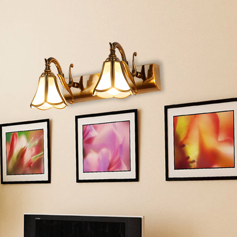 Vivolux | Blumen Badezimmer Spiegelbeleuchtung Rustikaler Stil Weiße Glas 2/3/4 Glühbirnen Gold Wandmontierte Lichtarmatur