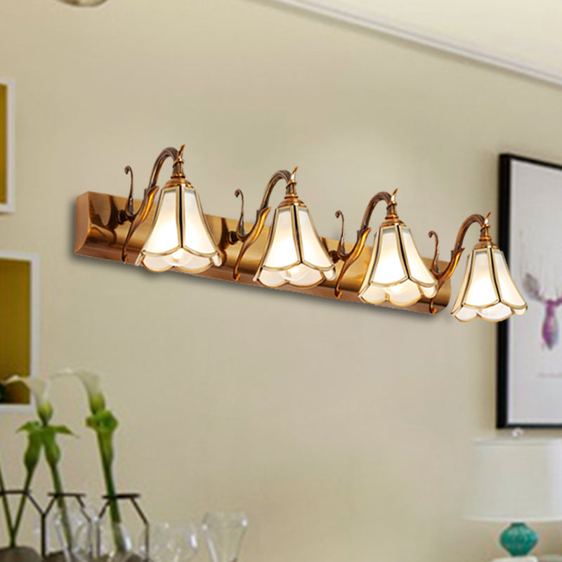 Vivolux | Blumen Badezimmer Spiegelbeleuchtung Rustikaler Stil Weiße Glas 2/3/4 Glühbirnen Gold Wandmontierte Lichtarmatur