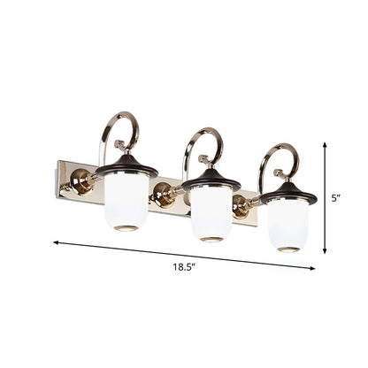 Vivolux | Klassische Zylinder Wandlampe 2/3 Leuchten Weißes Glas Vanity Spiegel Licht mit Scrollarm in Schwarz