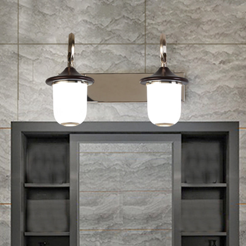 Vivolux | Klassische Zylinder Wandlampe 2/3 Leuchten Weißes Glas Vanity Spiegel Licht mit Scrollarm in Schwarz