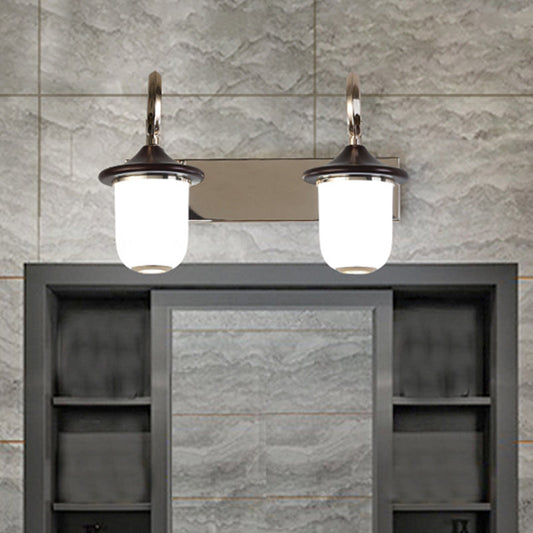 Vivolux | Klassische Zylinder Wandlampe 2/3 Leuchten Weißes Glas Vanity Spiegel Licht mit Scrollarm in Schwarz