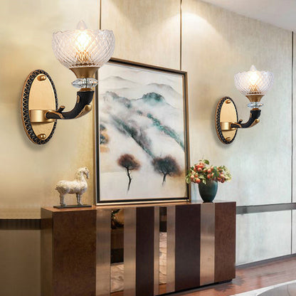 Vivolux | Klar Prismen-Glas Schalen Wandlicht Retro-Stil 1/2 Bulben Wohnzimmer Winkel Wandmontierte Lampe in Schwarz und Gold