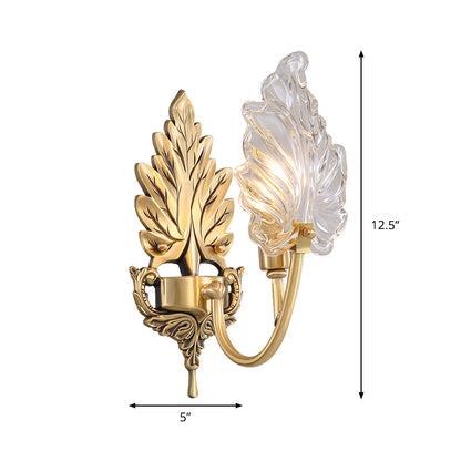 Vivolux | Traditionelle Palmblatt Wandleuchte 1/2 Lichter Klarglas Wandbeleuchtung Idee mit gewölbtem Arm aus Messing