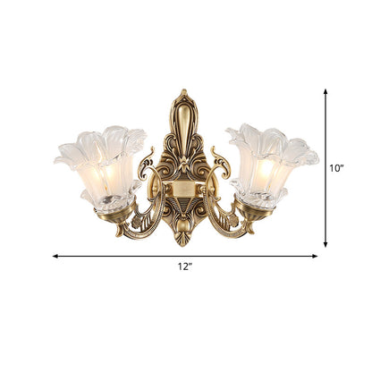 Vivolux | 1/2-Head Floral Wandlamp Vintage Messing Duidelijk Gevlokt Glas Gebogen Arm Wandlamp Verlichting voor Woonkamer