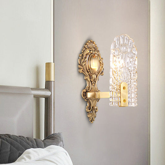 Vivolux | Verlängerte Nachttisch-Wandlampe Klassisches klares Gitterglas 1/2-Glühbirne Messing Wandbeleuchtung Fixture