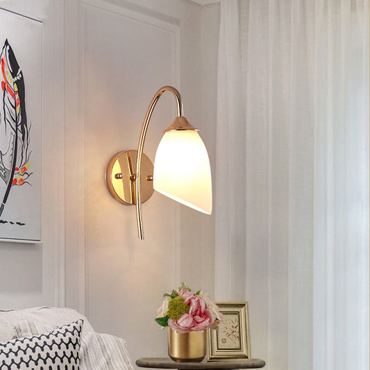 Vivolux | 1 Glühbirne Winkel Shade Wandmontierte Licht Fixture Modern Schwarz/Gold Milchglas Beleuchtung für Schlafzimmer