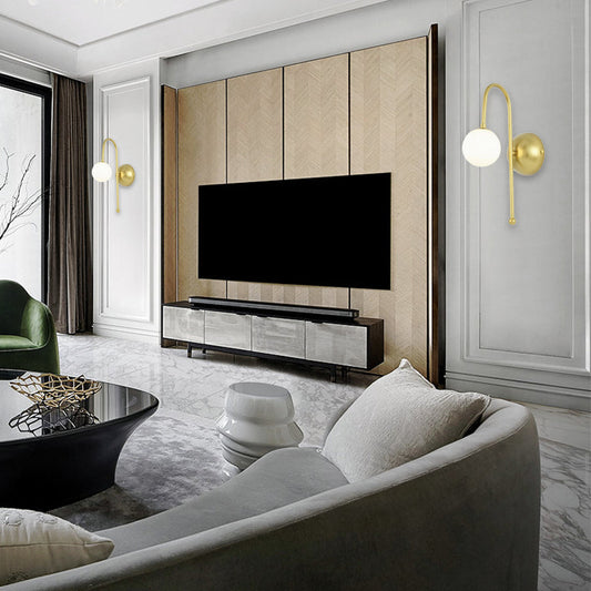 Vivolux | 1 Glühbirne Globus Wandmontierte Leuchte Modern Gold Opalglas Beleuchtung für das Wohnzimmer