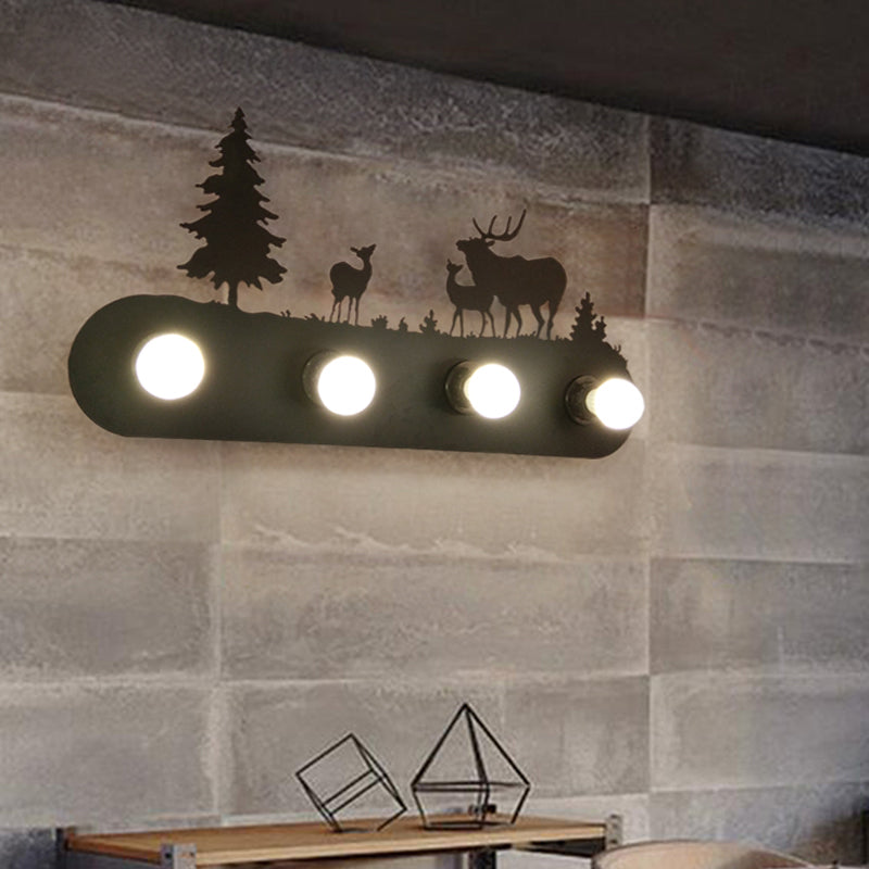 Vivolux | Lodge Open Bulb Wandlamp met Elkhert/Paard/Schaap/Berg/Windmolen/Boom Ontwerp 4 Gloeilampen Metalen Wandlamp in Zwart voor Binnen