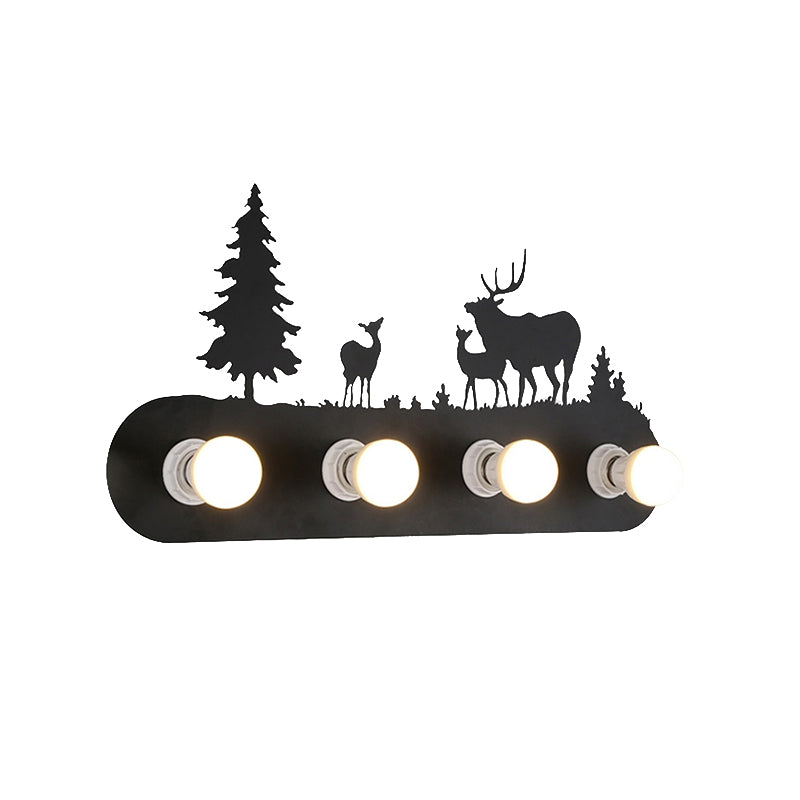 Vivolux | Lodge Open Bulb Wandlamp met Elkhert/Paard/Schaap/Berg/Windmolen/Boom Ontwerp 4 Gloeilampen Metalen Wandlamp in Zwart voor Binnen
